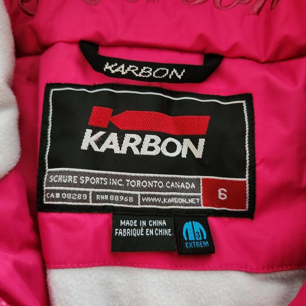 Karbon Women's Ski Snowboard Jacket Size 6 XS \ Small - Pink \ White Hooded - Picture 3 of 8